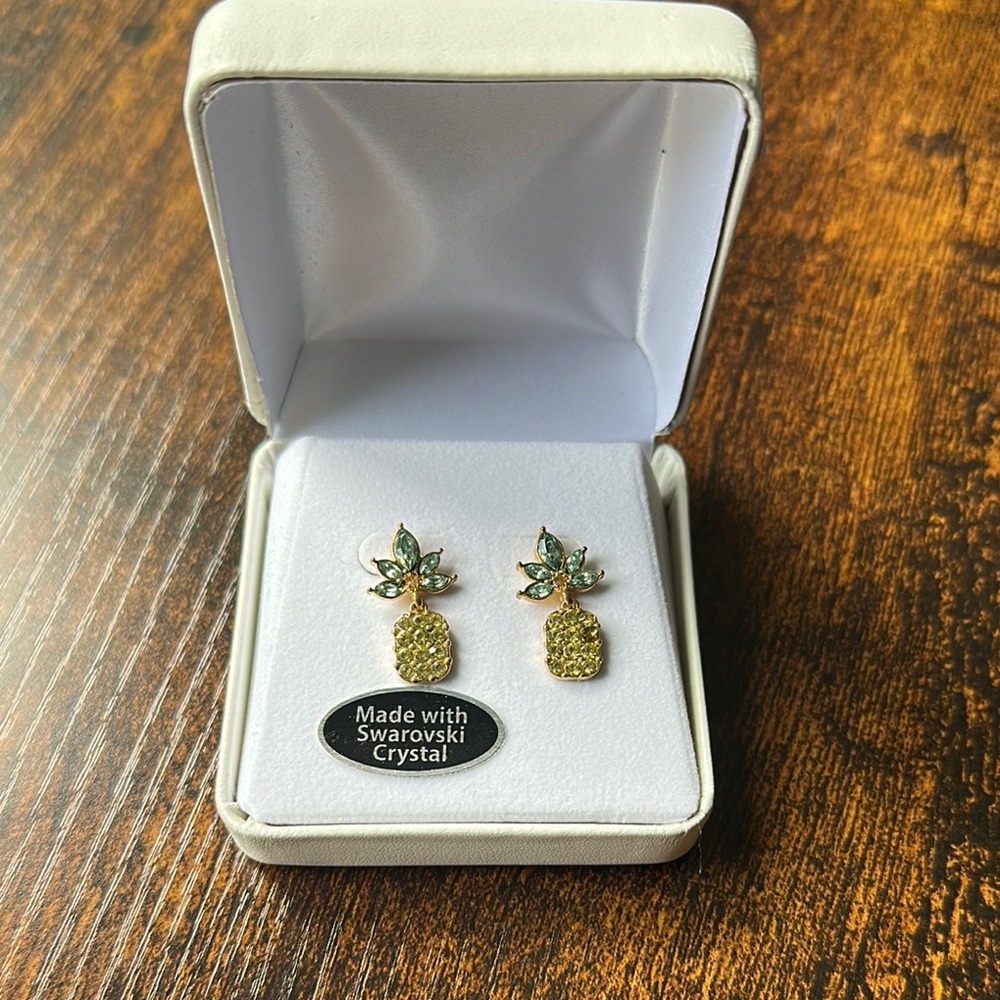 Swarovski Pineapple Earrings with Gold and Green Crystals